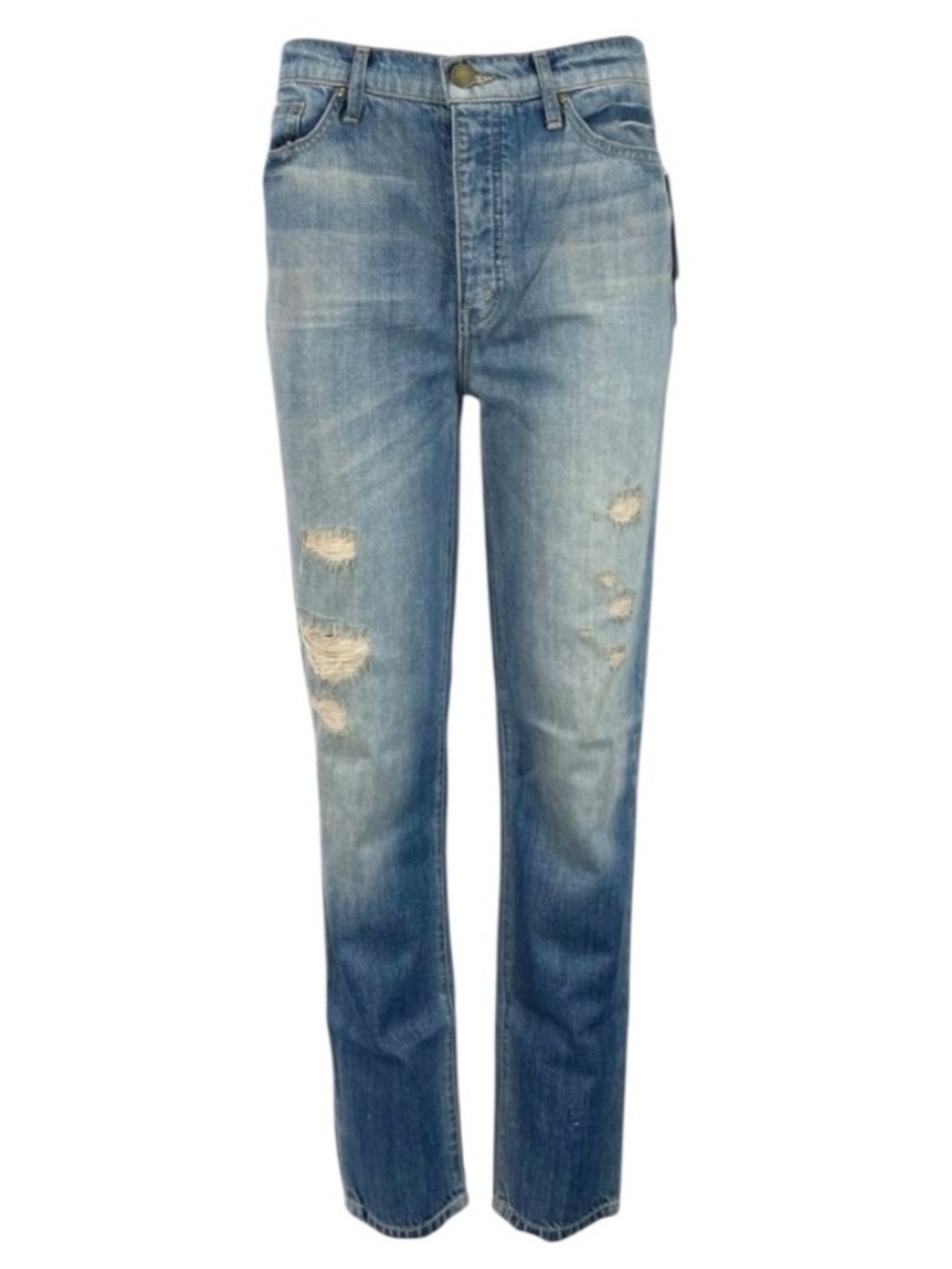 THE GREAT Slack Straight Blue High Rise Distressed Slim Boyfriend Jeans 24